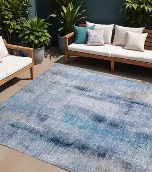 8' X 10' Blue Washable Non Skid Indoor Outdoor Area Rug