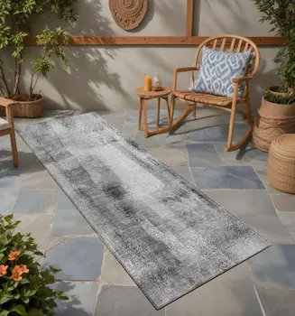 8' Runner Gray Washable Non Skid Indoor Outdoor Runner Rug