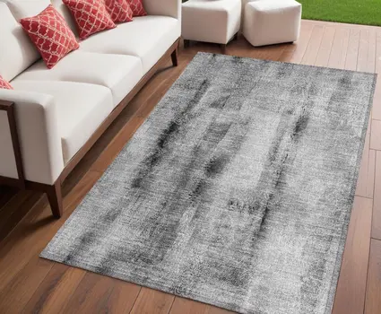 5' X 8' Gray Washable Non Skid Indoor Outdoor Area Rug