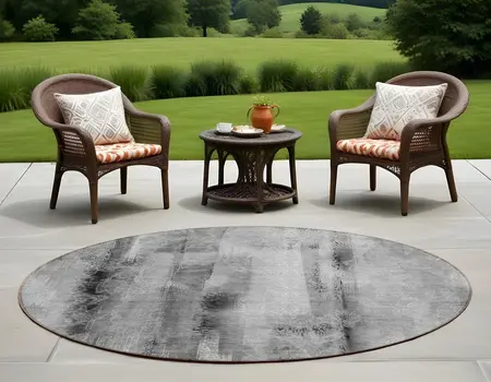 8' Round Gray Round Washable Non Skid Indoor Outdoor Area Rug