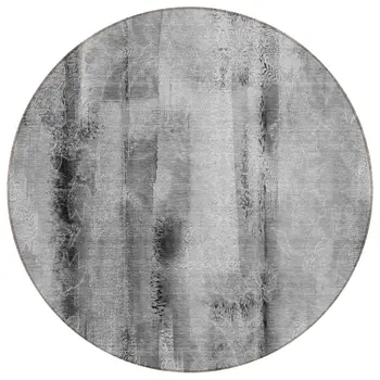 8' Round Gray Round Washable Non Skid Indoor Outdoor Area Rug