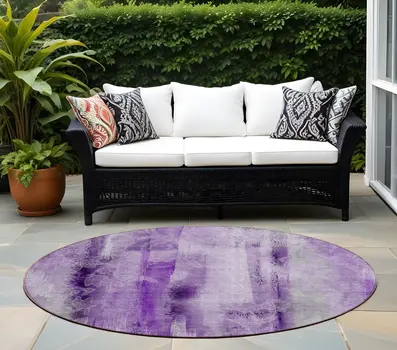 8' Round Purple Round Washable Non Skid Indoor Outdoor Area Rug
