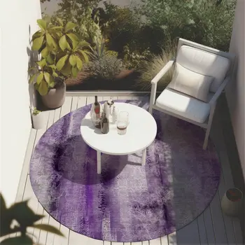 8' Round Purple Round Washable Non Skid Indoor Outdoor Area Rug