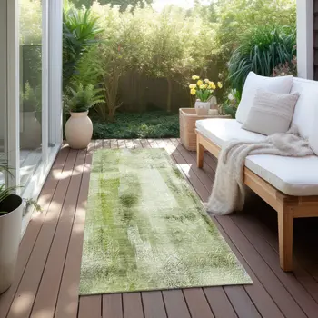 8' Runner Sage Washable Non Skid Indoor Outdoor Runner Rug