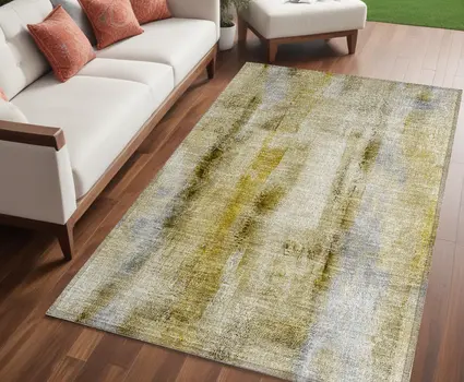 5' X 8' Taupe Washable Non Skid Indoor Outdoor Area Rug