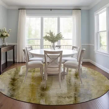 8' Round Taupe Round Washable Non Skid Indoor Outdoor Area Rug