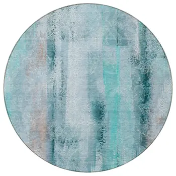 8' Round Teal Round Washable Non Skid Indoor Outdoor Area Rug