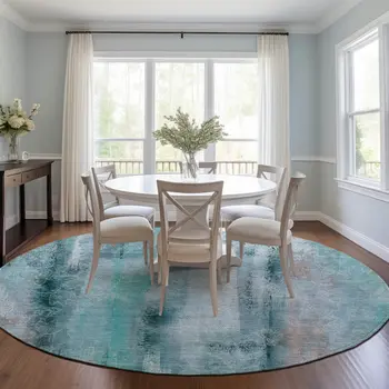 8' Round Teal Round Washable Non Skid Indoor Outdoor Area Rug