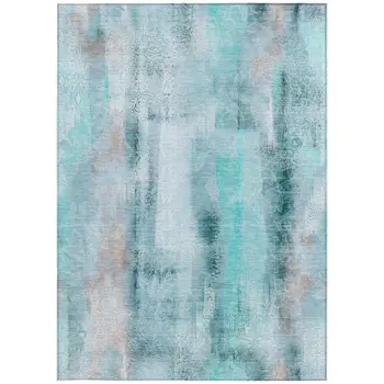 8' X 10' Teal Washable Non Skid Indoor Outdoor Area Rug
