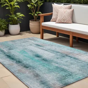 10' X 14' Teal Washable Non Skid Indoor Outdoor Area Rug