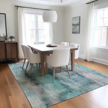 10' X 14' Teal Washable Non Skid Indoor Outdoor Area Rug