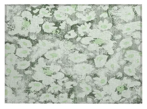 2' X 3' Artichoke Green Floral Washable Non Skid Indoor Outdoor Area Rug