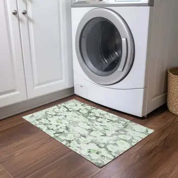 2' X 3' Artichoke Green Floral Washable Non Skid Indoor Outdoor Area Rug