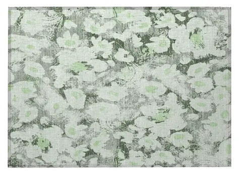 2' X 3' Artichoke Green Floral Washable Non Skid Indoor Outdoor Area Rug