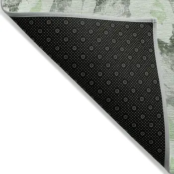 9' X 12' Artichoke Green Floral Washable Non Skid Indoor Outdoor Area Rug