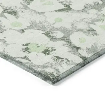 9' X 12' Artichoke Green Floral Washable Non Skid Indoor Outdoor Area Rug