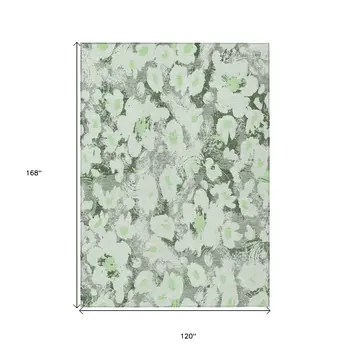 10' X 14' Artichoke Green Floral Washable Non Skid Indoor Outdoor Area Rug