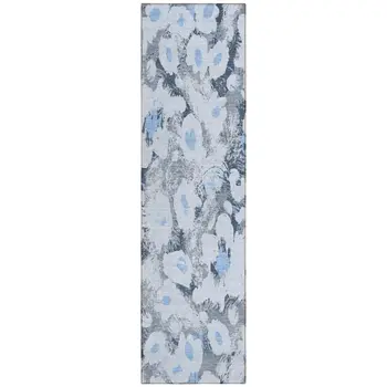 8' Runner Denim Blue Floral Washable Non Skid Indoor Outdoor Runner Rug