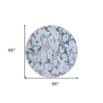8' Round Denim Blue Round Floral Washable Non Skid Indoor Outdoor Area Rug