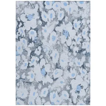 9' X 12' Denim Blue Floral Washable Non Skid Indoor Outdoor Area Rug