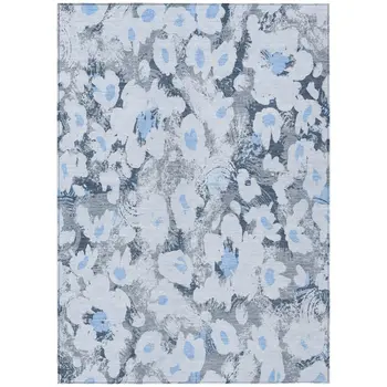 9' X 12' Denim Blue Floral Washable Non Skid Indoor Outdoor Area Rug