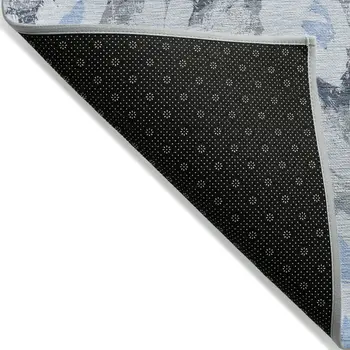 10' X 14' Denim Blue Floral Washable Non Skid Indoor Outdoor Area Rug