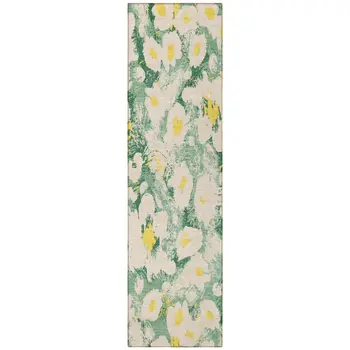 8' Runner Green Floral Washable Non Skid Indoor Outdoor Runner Rug