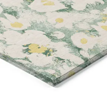 8' X 10' Green Floral Washable Non Skid Indoor Outdoor Area Rug