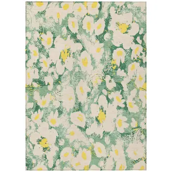 9' X 12' Green Floral Washable Non Skid Indoor Outdoor Area Rug