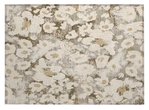 2' X 3' Khaki Floral Washable Non Skid Indoor Outdoor Area Rug