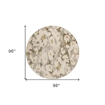 8' Round Khaki Round Floral Washable Non Skid Indoor Outdoor Area Rug