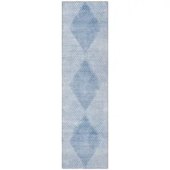 8' Runner Blue Geometric Washable Non Skid Indoor Outdoor Runner Rug