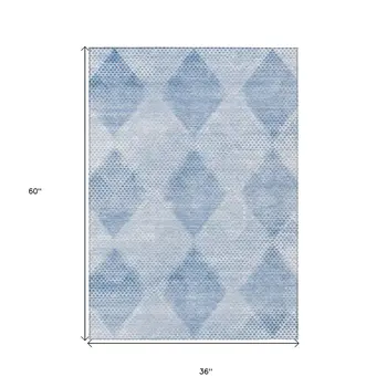 3' X 5' Blue Geometric Washable Non Skid Indoor Outdoor Area Rug