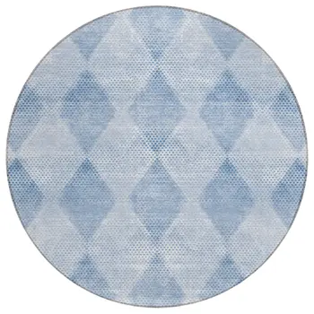 8' Round Blue Round Geometric Washable Non Skid Indoor Outdoor Area Rug