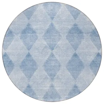 8' Round Blue Round Geometric Washable Non Skid Indoor Outdoor Area Rug