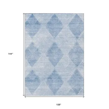 9' X 12' Blue Geometric Washable Non Skid Indoor Outdoor Area Rug
