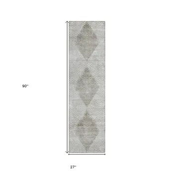 8' Runner Gray Geometric Washable Non Skid Indoor Outdoor Runner Rug