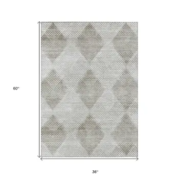 3' X 5' Gray Geometric Washable Non Skid Indoor Outdoor Area Rug