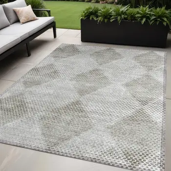 5' X 8' Gray Geometric Washable Non Skid Indoor Outdoor Area Rug