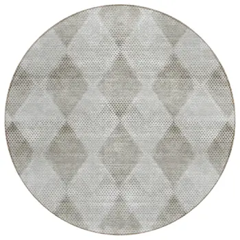 8' Round Gray Round Geometric Washable Non Skid Indoor Outdoor Area Rug