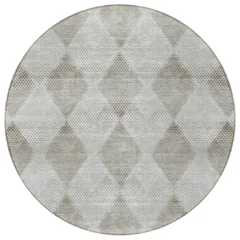 8' Round Gray Round Geometric Washable Non Skid Indoor Outdoor Area Rug