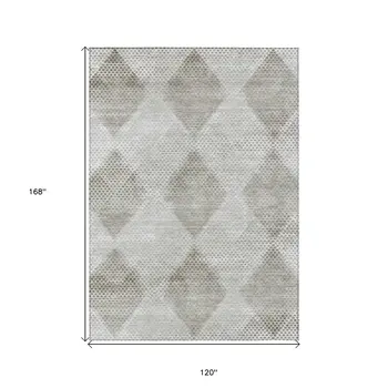 10' X 14' Gray Geometric Washable Non Skid Indoor Outdoor Area Rug