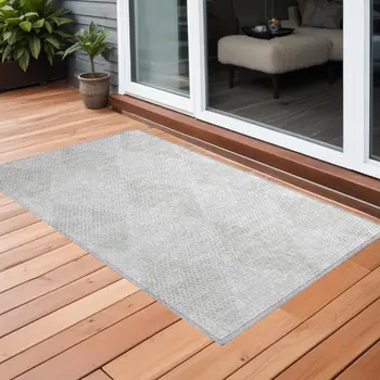 2' X 3' Ivory Geometric Washable Non Skid Indoor Outdoor Area Rug