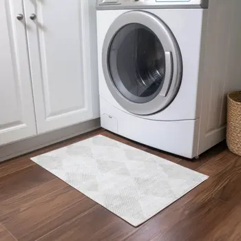 2' X 3' Ivory Geometric Washable Non Skid Indoor Outdoor Area Rug