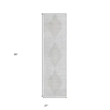 8' Runner Ivory Geometric Washable Non Skid Indoor Outdoor Runner Rug
