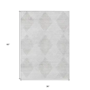 3' X 5' Ivory Geometric Washable Non Skid Indoor Outdoor Area Rug