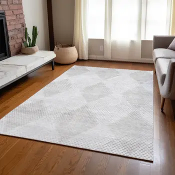 8' X 10' Ivory Geometric Washable Non Skid Indoor Outdoor Area Rug