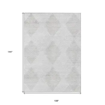 9' X 12' Ivory Geometric Washable Non Skid Indoor Outdoor Area Rug