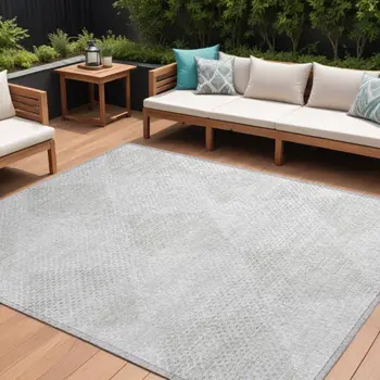 10' X 14' Ivory Geometric Washable Non Skid Indoor Outdoor Area Rug