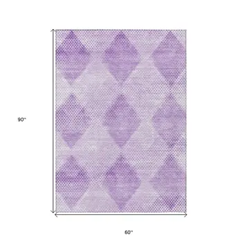 5' X 8' Lavender Geometric Washable Non Skid Indoor Outdoor Area Rug
